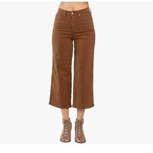 NEW Judy Blue Chocolate Brown High Waist Tummy Control Crop Wide Leg Jeans, 30